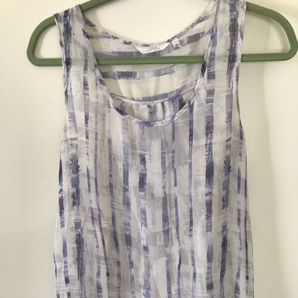 Zia New York XS White Blue Sheer Sleeveless Top